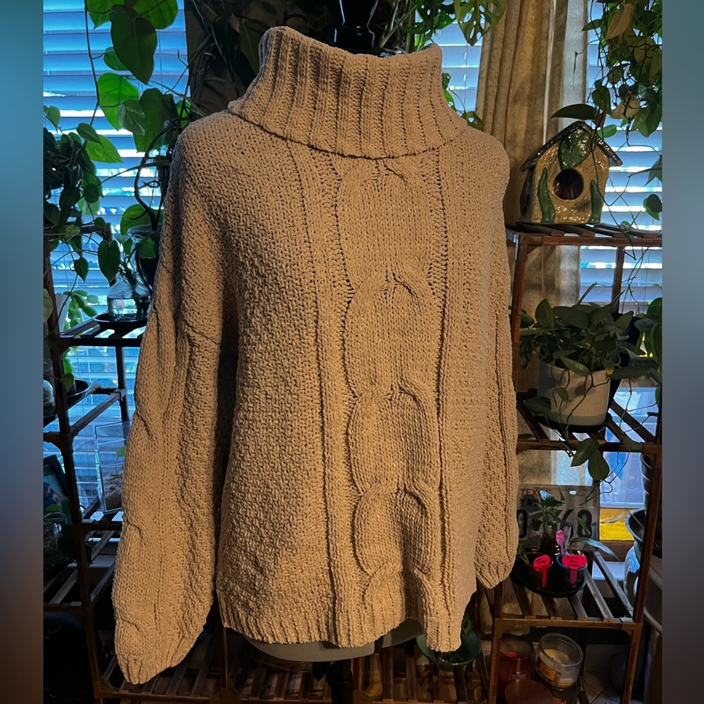 Seven7 Cream Cable Knit Turtleneck Sweater